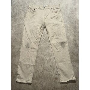 Gap Men's Sz 36x32 Worker Jeans Beige Khaki Cotton Straight Leg Distressed Denim